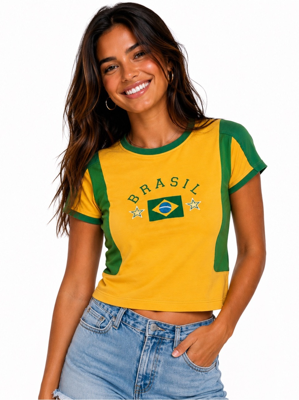 Brasil Short Sleeve Tee in Yellow with Green Accents